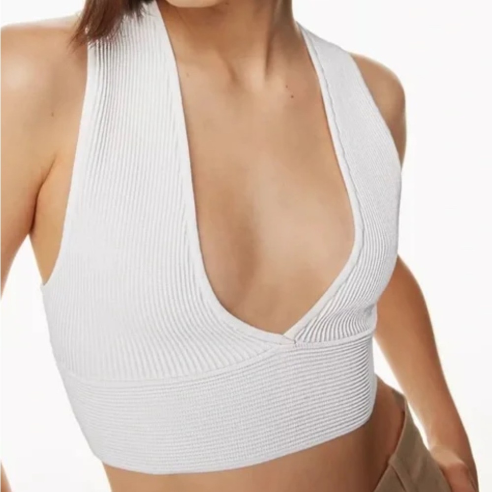 Aritzia Babaton Knit Deep V Crop Top - White